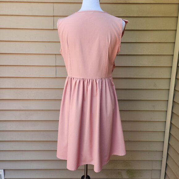SHEIN Pink V-Neck Dress Ruffle Trim Solid Side Zip Sleeveless - Picture 6 of 13